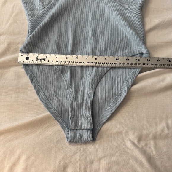 7 For‎ All Mankind Women's Long Sleeve Ribbed Babydoll V-Neck Bodysuit Blue M - Picture 12 of 16
